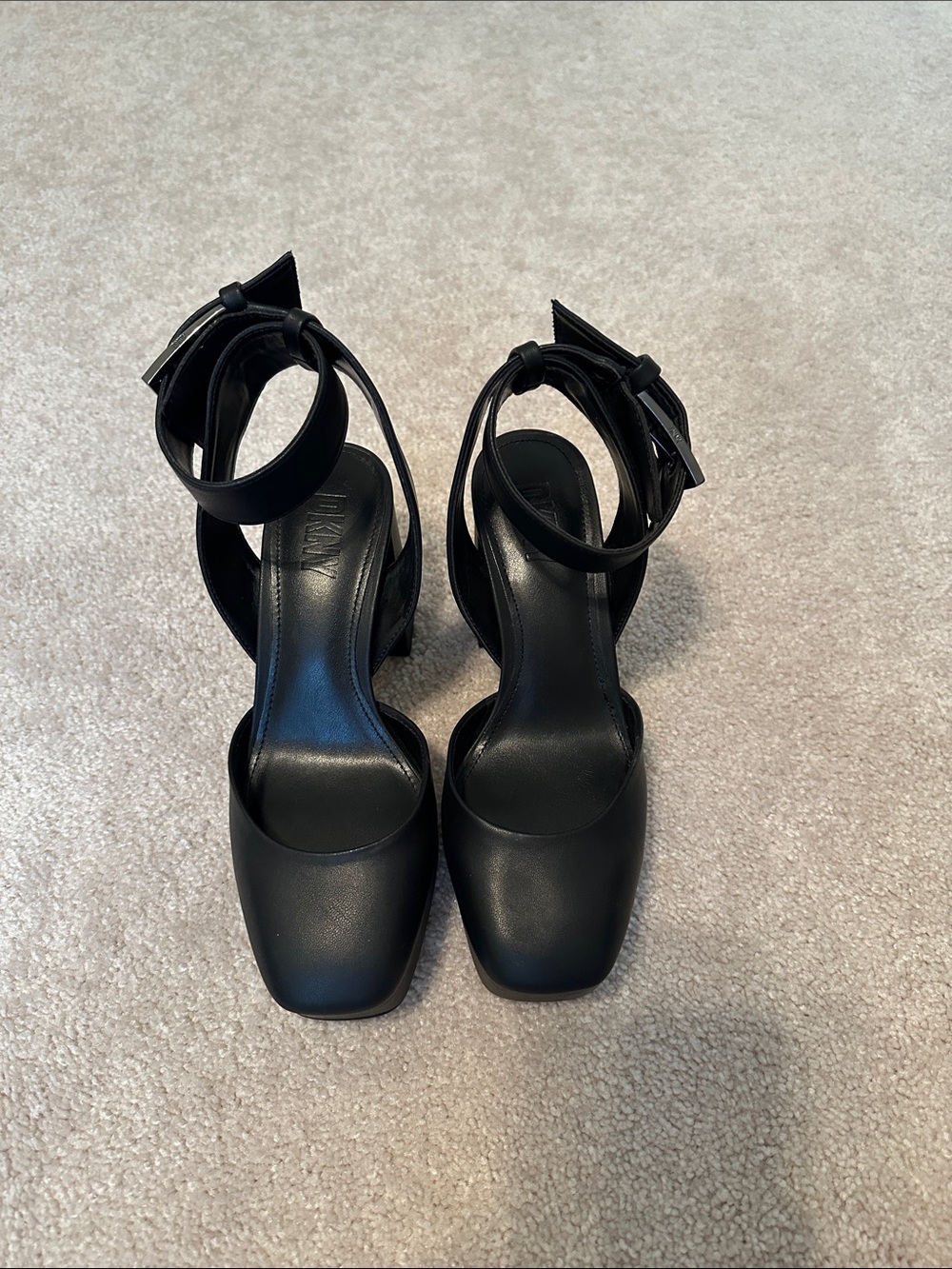 DKNY Black Square-Toe Ankle-Strap Heels